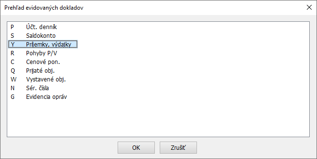 Prehľad evidovaných dokladov