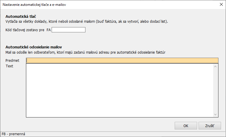 automatická tlač a e-mail