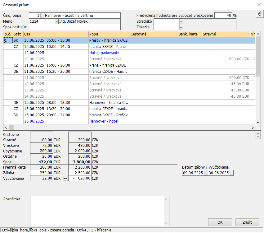 Okno cestovného príkazu